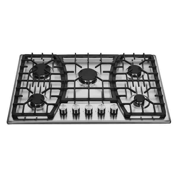 JEREMY CASS LD 30 in. 5 Burners Recessed Gas Cooktop in Stainless Steel with Continuous Grates