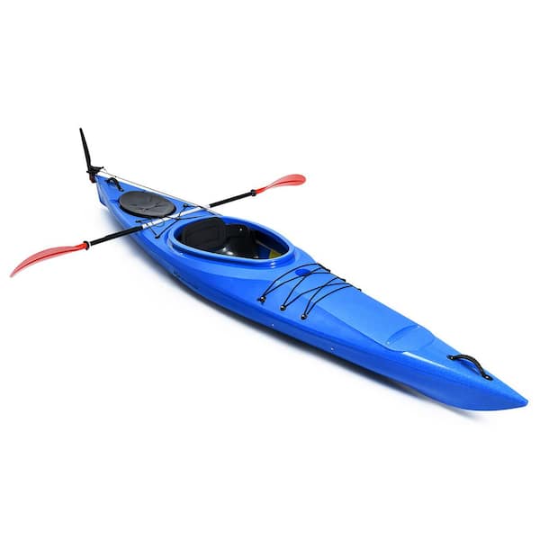 Costway 11.9 ft. Blue Single Sit-In Kayak Single Fishing Kayak Boat with Paddle and Detachable Rudder