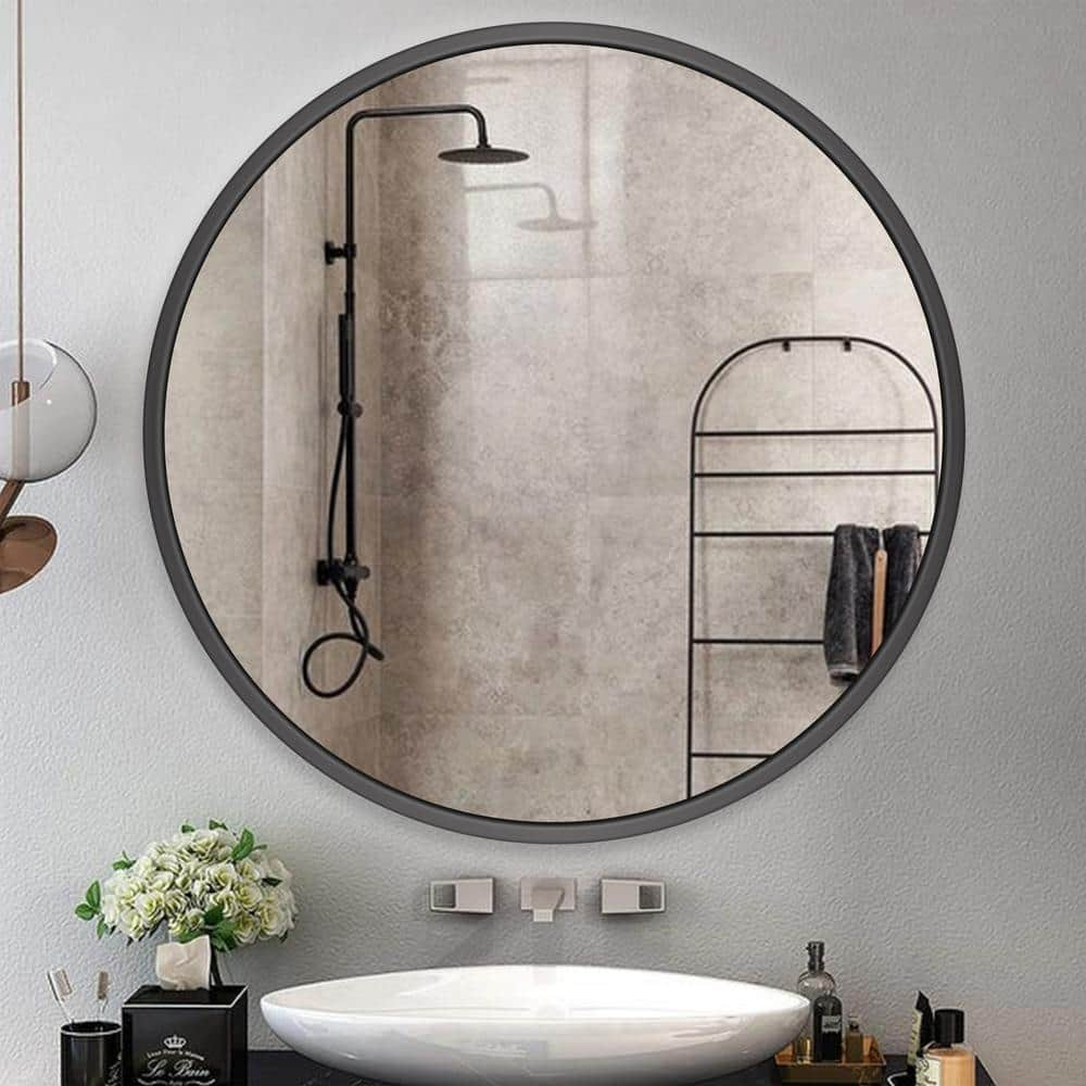 28 in. W x 28 in. H Round Framed Wall Mount Bathroom Vanity Mirror in ...