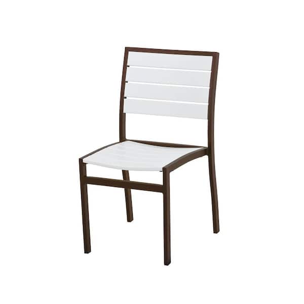 POLYWOOD Euro Textured Bronze Patio Dining Side Chair with White Slats