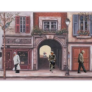 Falkirk Dandy II Blue Red City Scene Country Peel and Stick Wallpaper Border