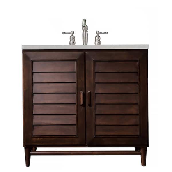 James Martin Vanities Portland 36 in. W x 23.5 in. D x 34.3 in. H Bath Vanity in Burnished Mahogany with Eternal Serena Quartz Top