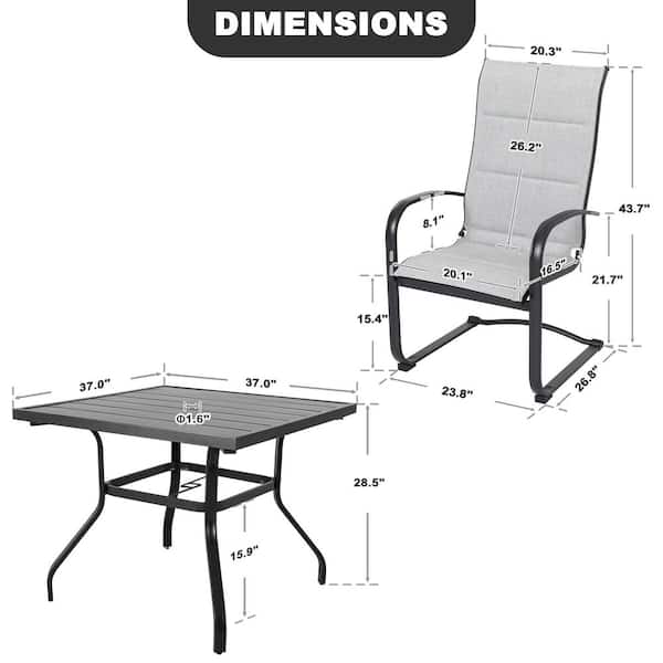 Gray 5-Piece Textilene and Iron Outdoor Dining Set, 4 Chairs and 37 in. Square Dining Table with 1.57 in. Umbrella Hole