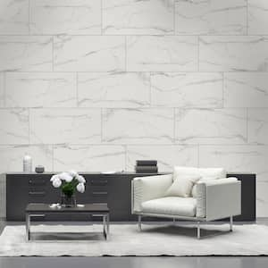 Carrara Noire 16 in. x 32 in. Polished Porcelain Floor and Wall Tile (3.55 sq. ft./Each)