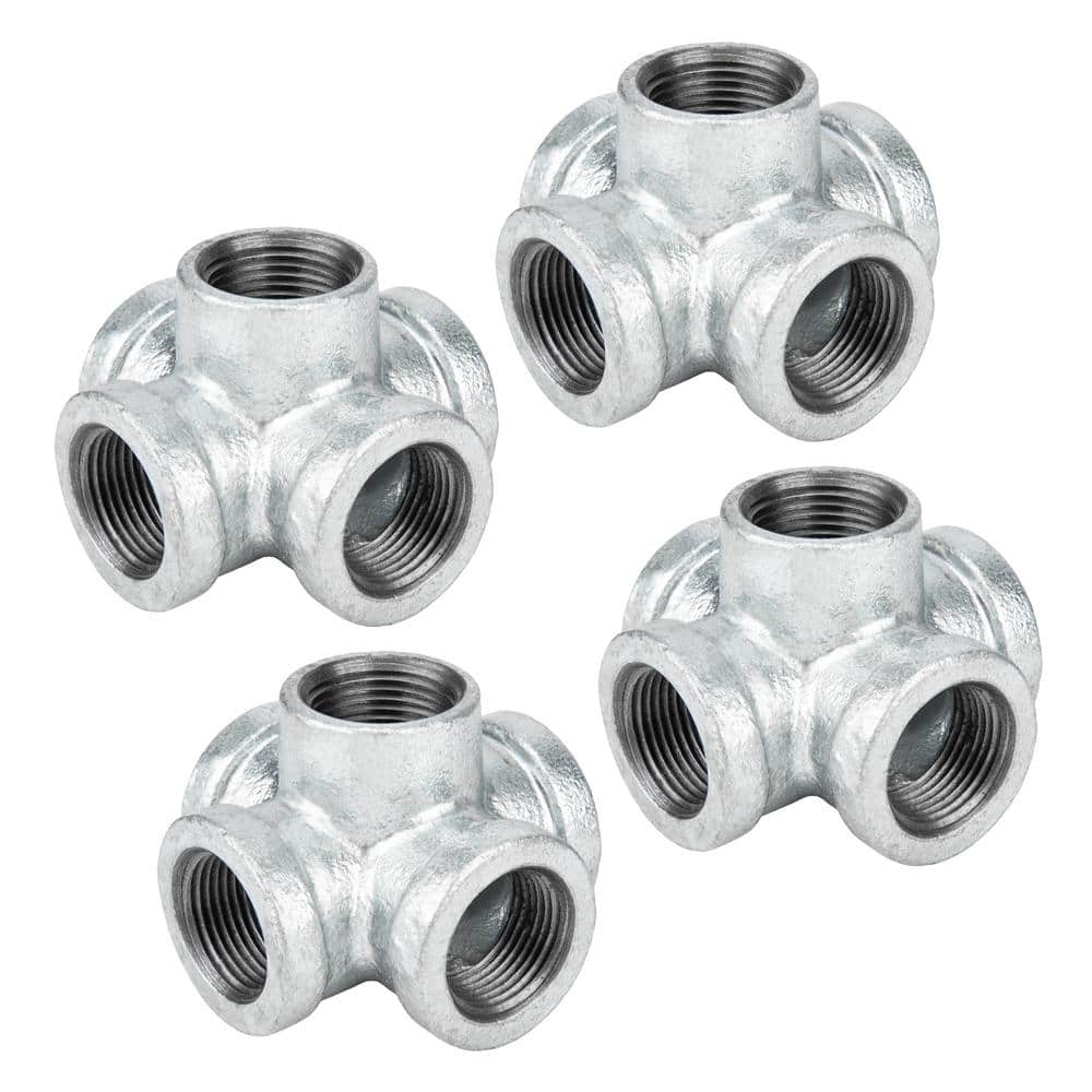 PIPE DECOR 1 in. 5-Way Galvanized Iron Cross with Side Outlet