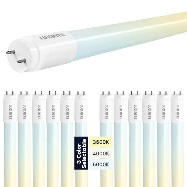 LUXRITE 13-Watt 4 ft. Linear T8 LED Tube Light Bulb 3 Color Selectable Single and Double End Powered 1950 Lumens F32T8 (12-Pack)