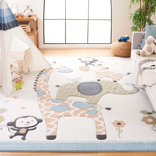 Carousel Kids 10 ft. x 10 ft. Square Ivory Animal Print Area Rug