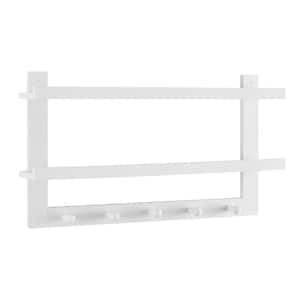 29 in. W White MDF 2-Tier Floating Decorative Wall Shelf with Hooks and Ledges