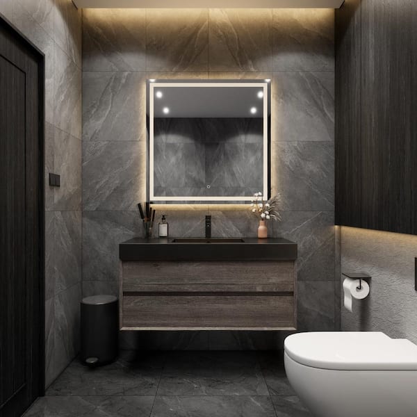 BV Better Vanity MIA 47 in. W. x 20 in. D x 24 in. H Single Sink Floating Bath Vanity in Gray Oak with Black Stainless-Steel Top