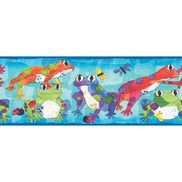 The Wallpaper Company 6.8 in. x 15 ft. Brightly Colored Leaping Frogs Border
