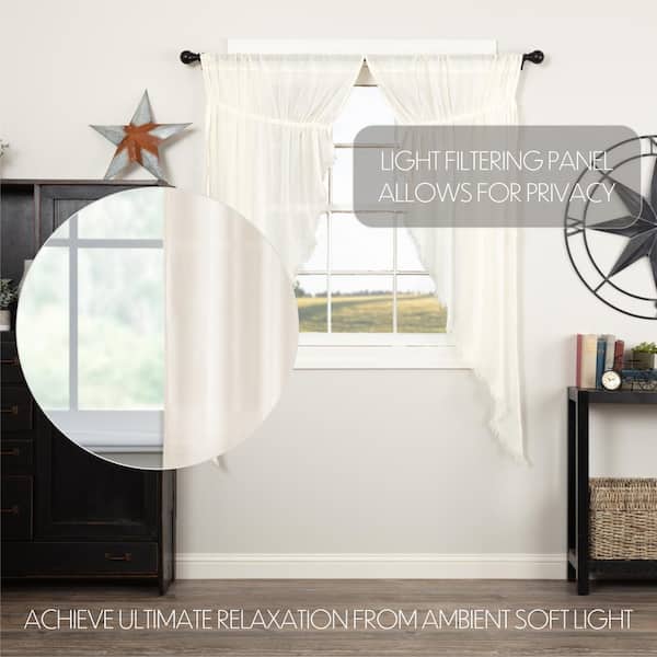 cigarette curtains VHC BRANDS Tobacco Cloth Antique White Cotton 36 in. W x 63 in. L Sheer Rod  Pocket Prairie Window Panel Pair 8318