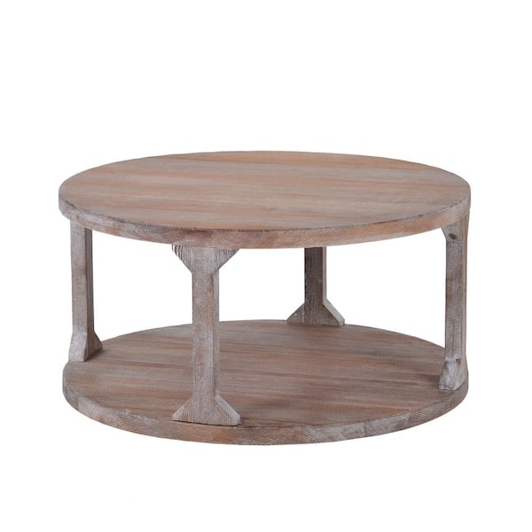 Unbranded 35.40 in. Natural Beige Rustic Round Solid Wood and MDF Coffee Table