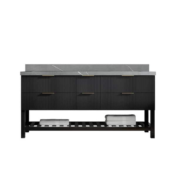 Willow Collections Catalina 72 in. W x 22 in. D x 36 in. H Double Sink Bath Vanity in Black with 2" Piatra Quartz Top
