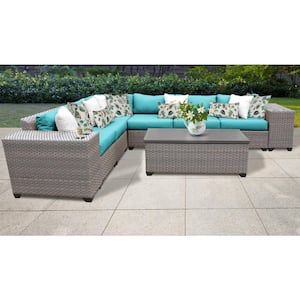 Florence 9-Piece Wicker Outdoor Sectional Seating Group with Aruba Blue Cushions