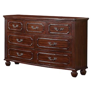 58 in. Brown 7-Drawer Wooden Dresser Without Mirror