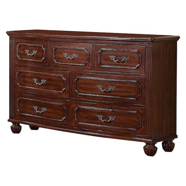 Benjara 58 in. Brown 7-Drawer Wooden Dresser Without Mirror