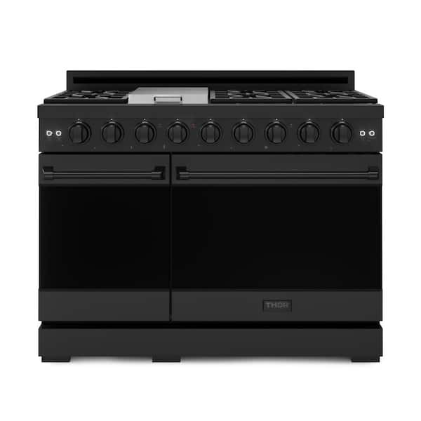 Gordon Ramsay Series 48 in. 6-Burners Freestanding Double Oven Gas Range in Matte Black with Convection and Grill