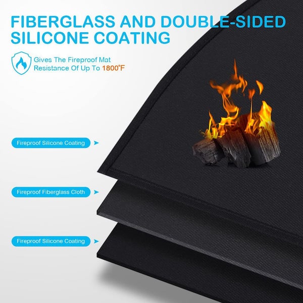 Angel Sar - 3.5 ft. x 2 ft. Black Half Round Hearth Rug, Fireproof Fireplace Mat Protects Floors from Sparks Embers