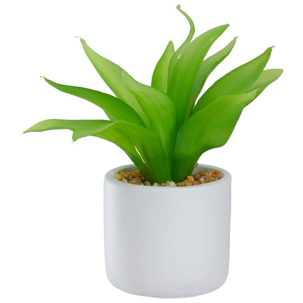 Nordic Green Artificial Aloe Plant in White Concrete Pot