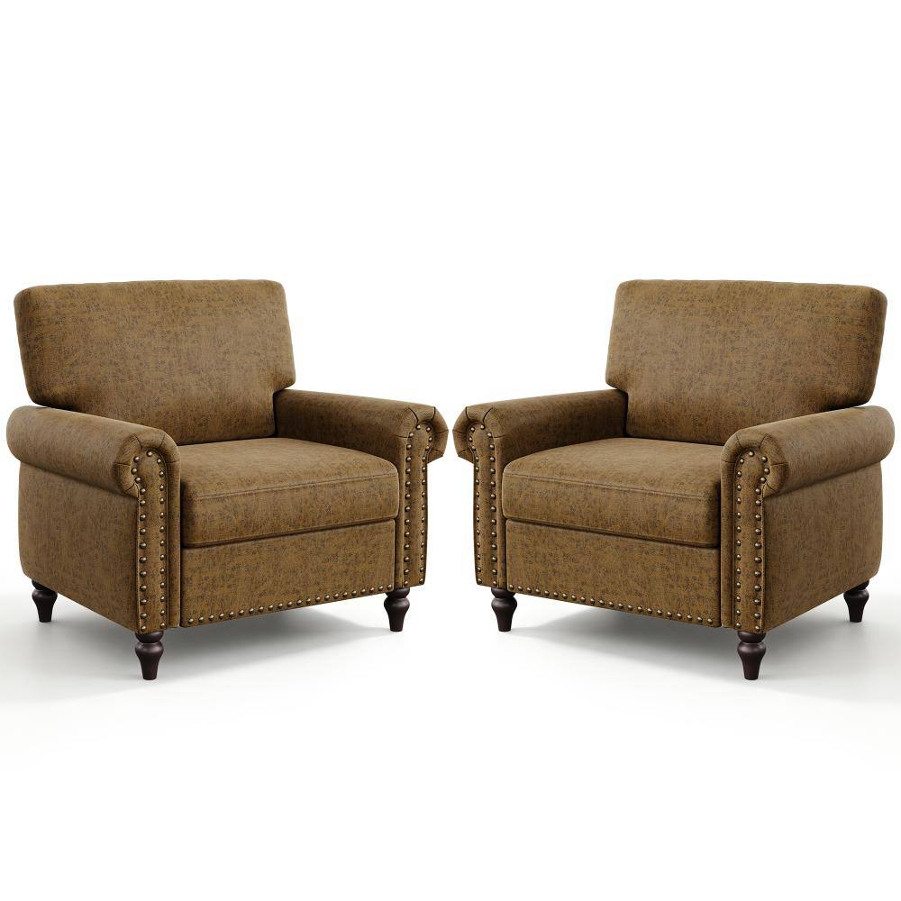 Nailhead Trim Accent Chairs Set of 2,Faux Leahter Mid Century Modern Arm Chairs,Cozy Single Sofa Corner Side Room Chair price history on PriceWatchPro