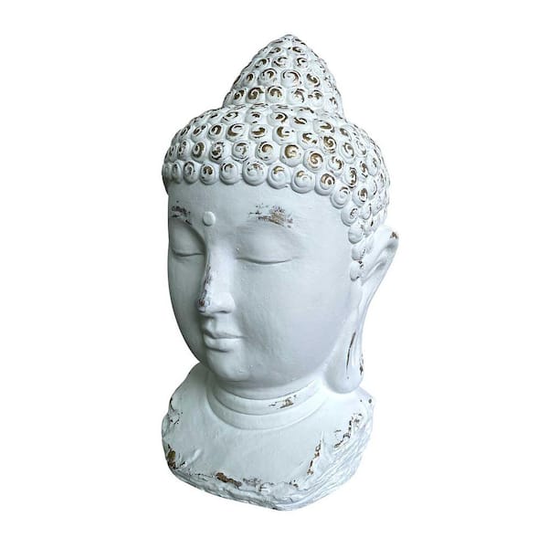 Unbranded 16.5 in. Buddha Head Garden Statue Distressed White