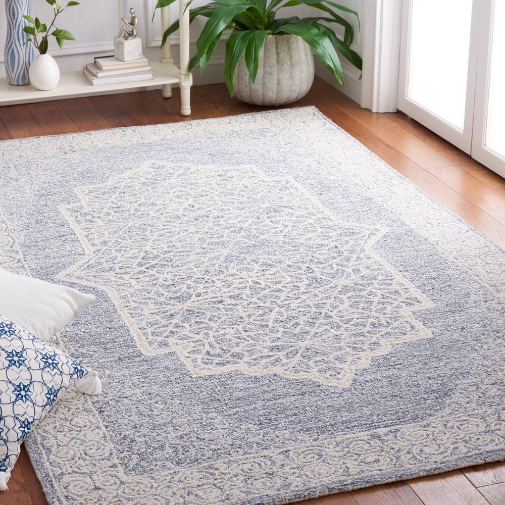 Handmade Blue Wool Abstract Tufted 3' x 5' Area Rug