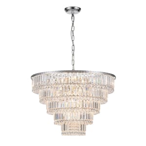 17-Lights Polished Chrome Modern Luxury Tiered Chandelier for Dining Room with Clear Crystal Shade and No Bulb Included