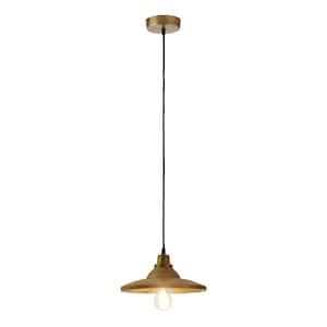 Cassian 1-Light Gold-Finish and Brown Hanging Pendant with Mixed-Material Shade