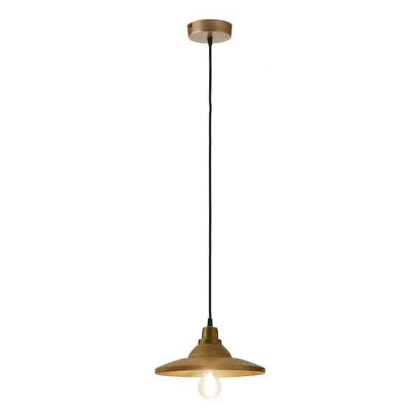 River of Goods Cassian 1-Light Gold-Finish and Brown Hanging Pendant with Mixed-Material Shade