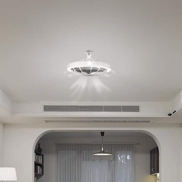 20 in. White 3-Speed Ceiling Fan with 5 Blades LED Flush Mount Light, Dimmable for Modern Indoor Rooms