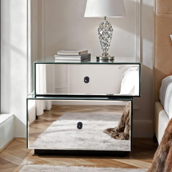 23.6 in. W x 18.7 in. H Rectangle Frameless Mirror Nightstand with 2-Drawer
