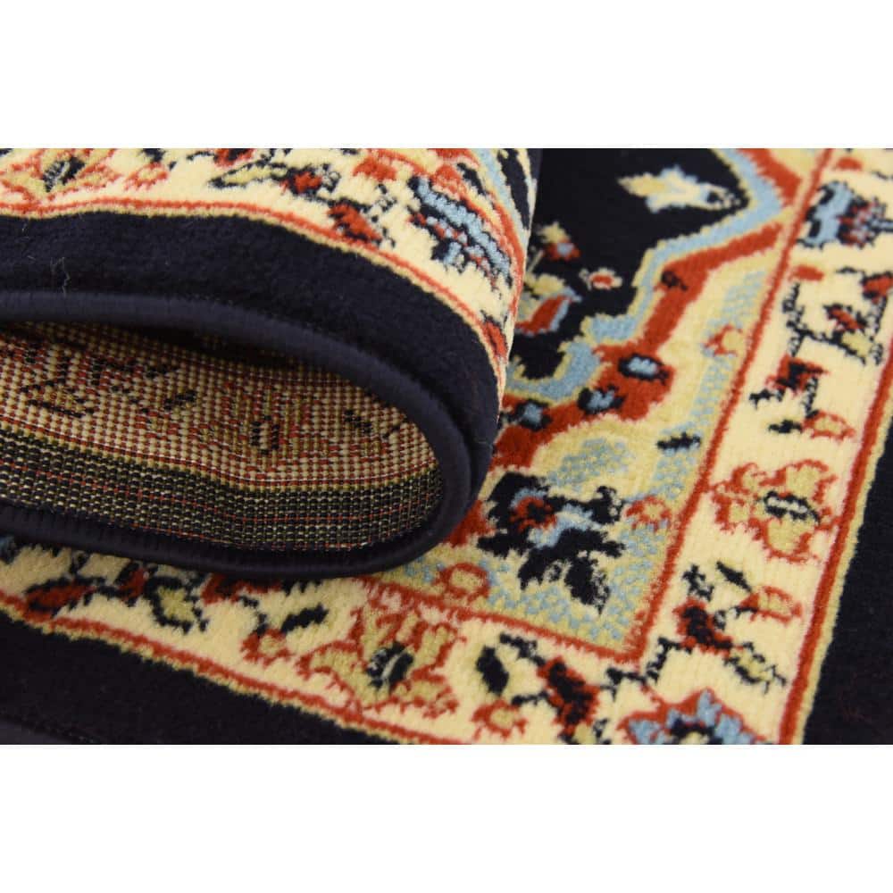 Handmade Navy Blue Rectangular Medallion Synthetic Rug