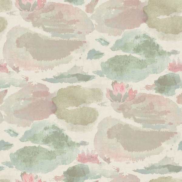 NuWallpaper Water Lily Blush and Teal Green Peel and Stick Wallpaper Sample