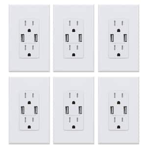 4.0 Amp Dual USB Ports with Smart Chip, 15 Amp Duplex Tamper Resistant Outlet Wall Plate Included, White (6-Pack)