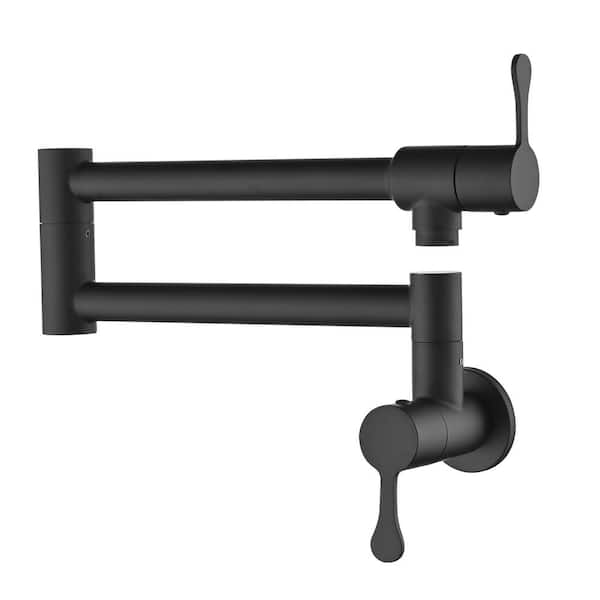 Unbranded Wall Mounted Pot Filler with Double-Handle in Matte Black