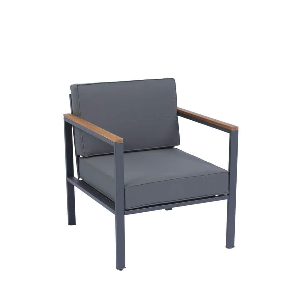Dark Gray Steel 4-Piece Patio Conversation Set with Wood Accents