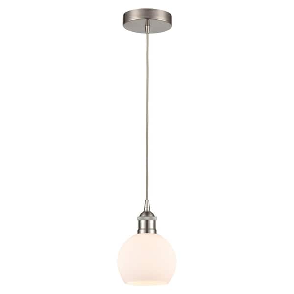 Athens 60-Watt 1-Light Brushed Satin Nickel Shaded Mini Pendant Light with Painted Glass Shade