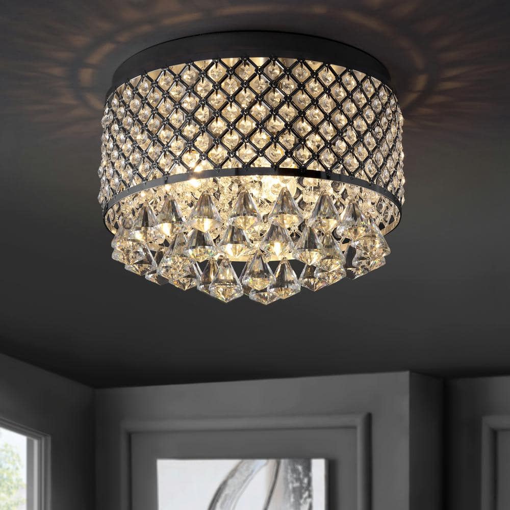 Evelyn 14.75" Chrome Crystal Drum LED Flush Mount Ceiling Light
