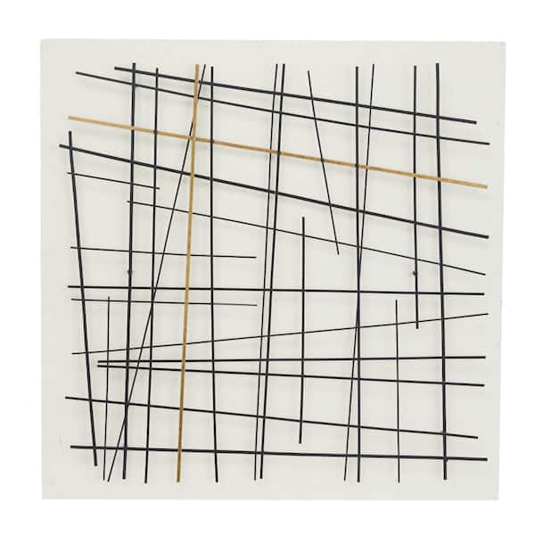 Litton Lane 31 in. x  31 in. Metal White Overlapping Lines Geometric Wall Decor with White Backing