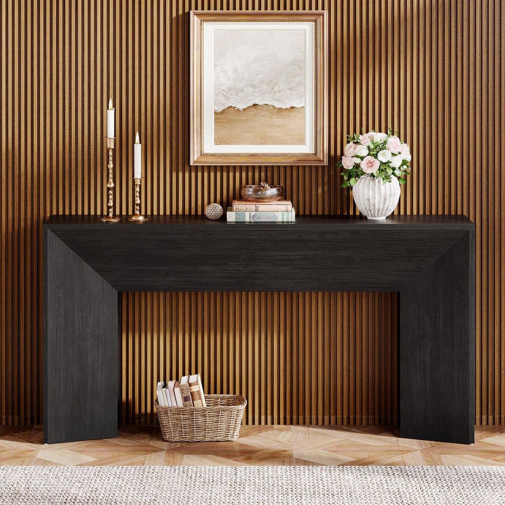Black 63-Inch Modern Wood Console Table for Entryway