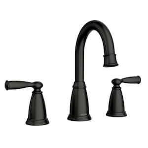 Banbury 8 in. Widespread Double-Handle High-Arc Bathroom Faucet with Drain Kit Included in Matte Black
