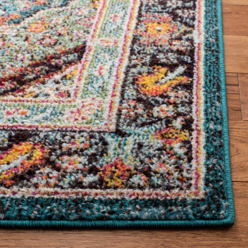 Blue and Multicolor Rectangular Hand-knotted Synthetic Area Rug 8' x 10'