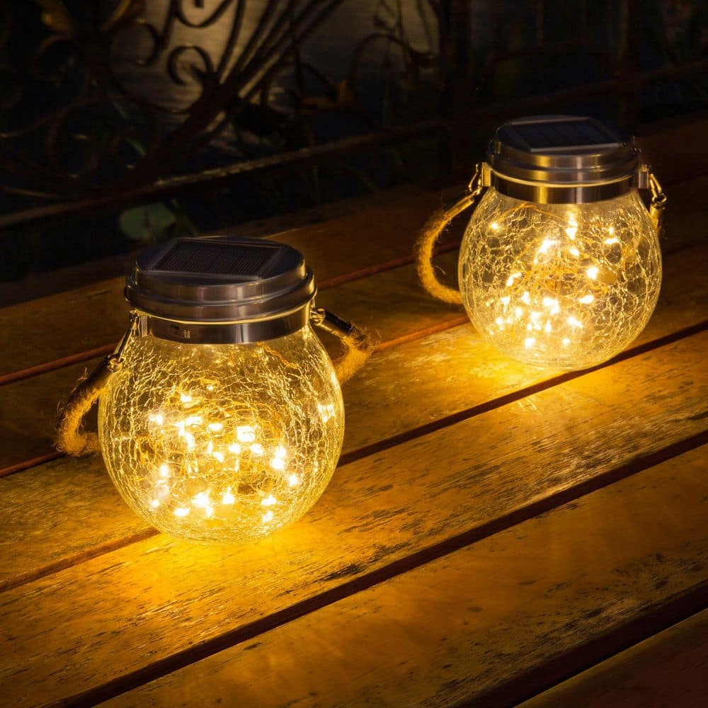 WYZM 3000K 10-Lumens Integrated LED White Solar Crackle Glass Ball