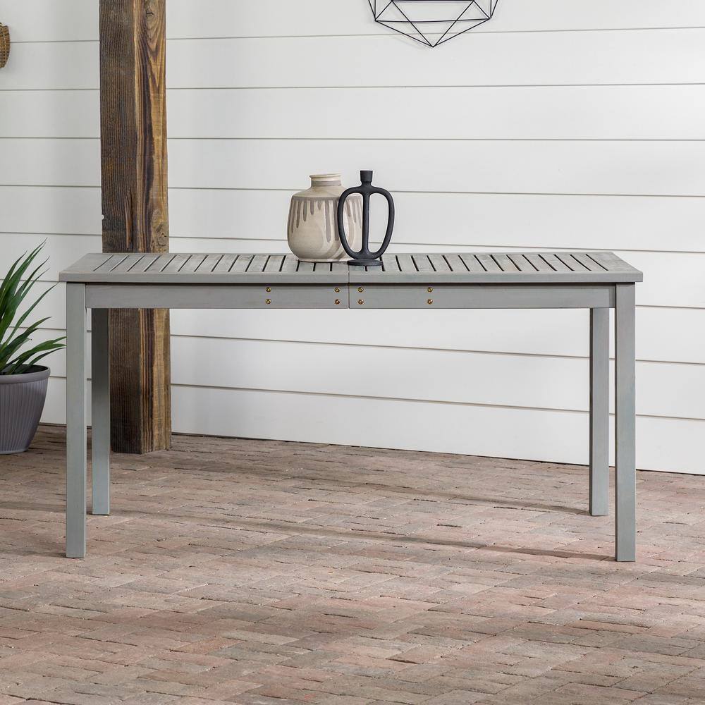 Gray Wash Acacia Wood Outdoor Dining Table with Slatted Surface