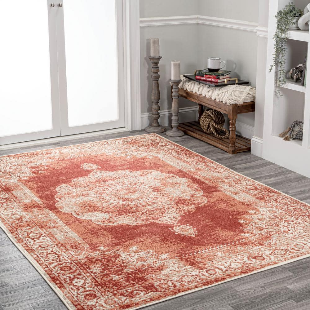 Peach/Ivory Reversible Rectangular Synthetic 4' x 6' Area Rug