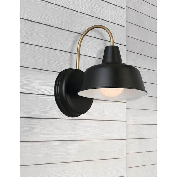 Mason 1-Light Matte Black and Gold Outdoor Wall Light Sconce