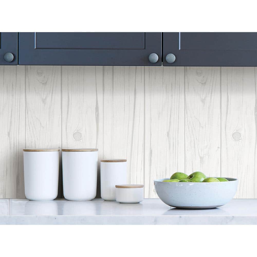 White and Gray Faux Wood Peel and Stick Wallpaper Roll