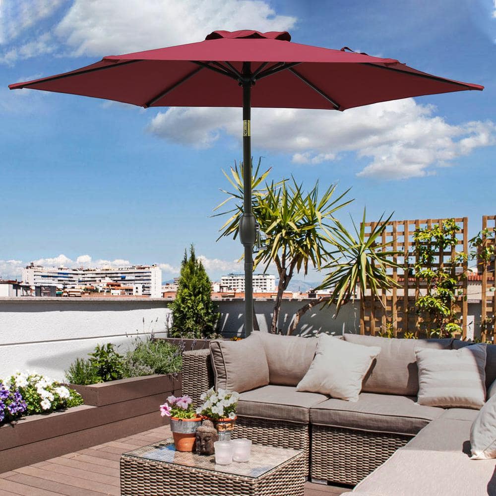 7.5 ft. Aluminum Market Patio Umbrella with Push Button Tilt & Crank in Red