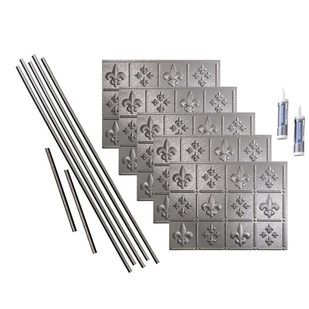 Galvanized Steel Fleur de Lis Vinyl Decorative Backsplash Kit