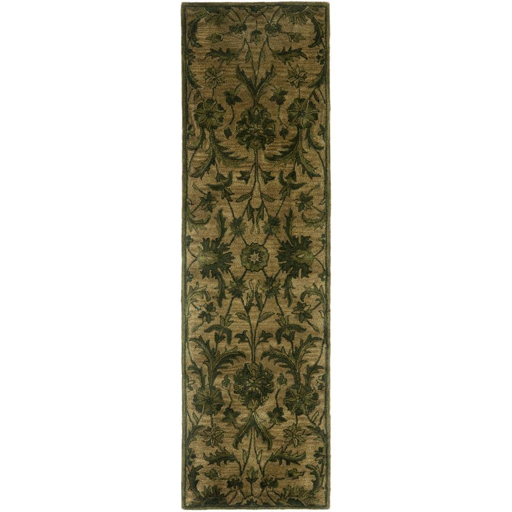 Handmade Olive Green Wool Tufted Runner Rug 2'3" x 8'